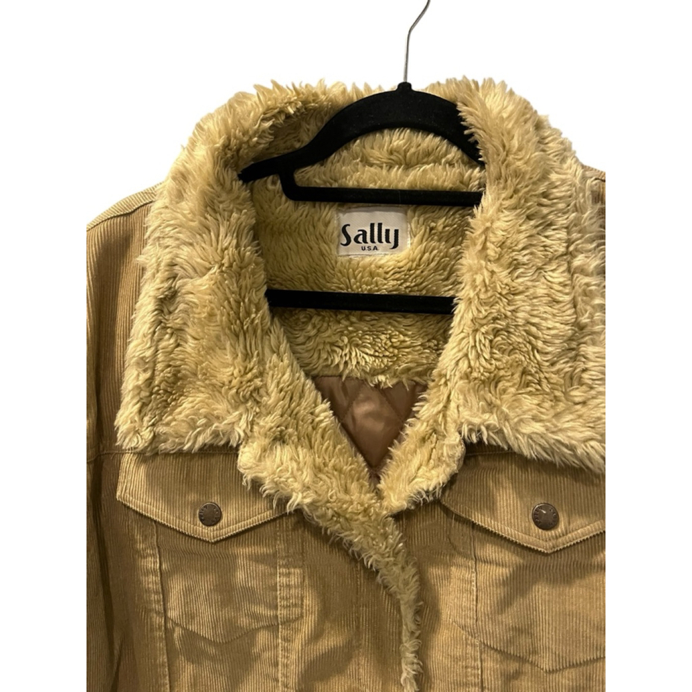 Vintage 90's Tan Sherpa Lined Corduroy Trucket Jacket Size Large Women's Casual - Picture 3 of 10